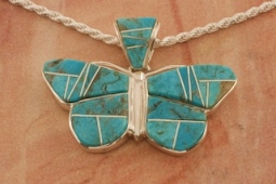 Calvin Begay Genuine Kingman Turquoise Sterling Silver Butterfly Pendant